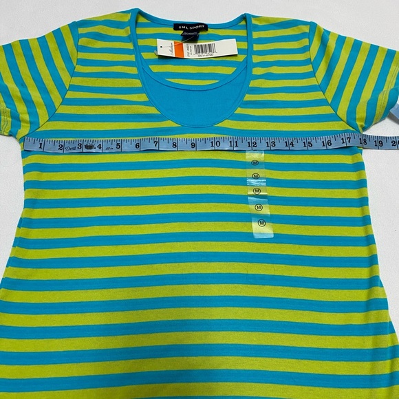 SML Sport Green Blue Striped Short Sleeve Shirt - Picture 4 of 5